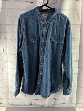 Levis Denim Shirt Men's Barstow Western Pearl Snap Button Up XXL